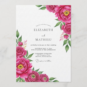 Invitación Boda Floral Exuberante Magenta Pintada