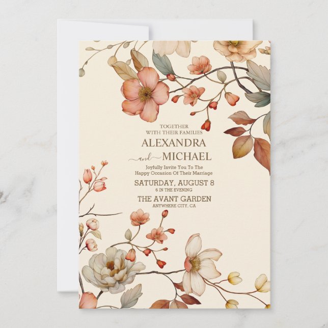 Invitación Boda Floral Fall Wildflowers (Anverso)