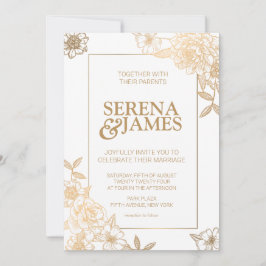 Invitación Boda Floral Faux Gold Boho Vintage