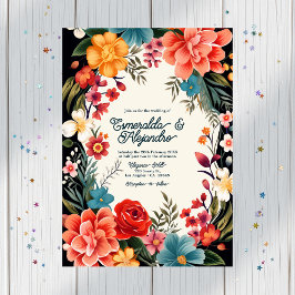 Invitación Boda Floral Fiesta Floral Audaz Foto y código QR