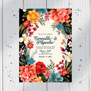 Invitación Boda Floral Fiesta Floral Audaz Foto y código QR