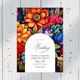 Invitación Boda Floral Fiesta Foto y código QR para detalles