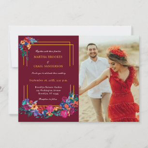 Invitación Boda floral Fiesta Mexicana Burgundy Foto