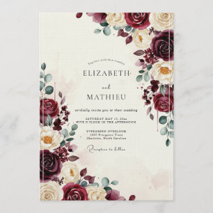 Invitación Boda Floral Flor Burgundy