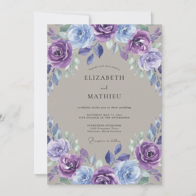 Invitación Boda Floral Flor de Lavanda Azul (Anverso)