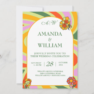 Invitación Boda Floral Flora Flora Retro Arcoiris