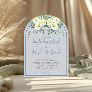 Invitación Boda floral floral amarillo azul amor floreciente