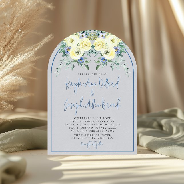 Invitación Boda floral floral amarillo azul amor floreciente (Subido por el creador)