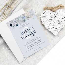 Invitación Boda Floral Floral Azul Invierno Elegante