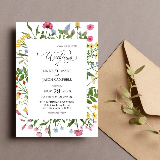 Invitación Boda floral floral de flores silvestres brillante  (Subido por el creador)