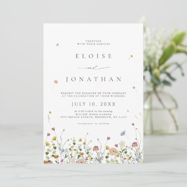 Invitación Boda floral floral de primavera (Anverso de pie)