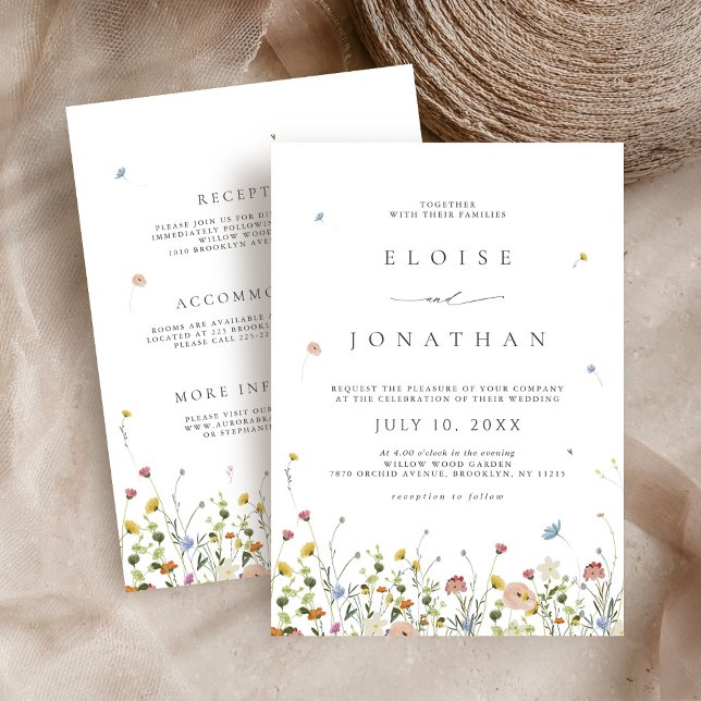 Invitación Boda floral floral de primavera (Spring Wildflower Garden Floral Minimalist Wedding Invitation)