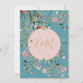 Invitación Boda floral floral floral azul elegante dorado