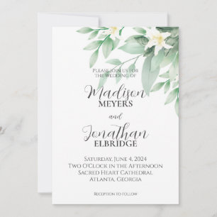Invitación Boda Floral Floral Floral de color blanco y verde