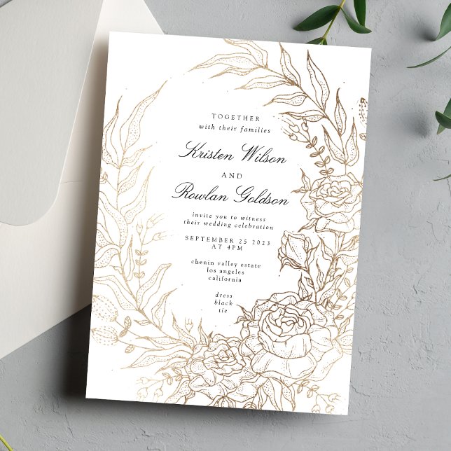 Invitación Boda floral floral premium blanco y dorado (Subido por el creador)