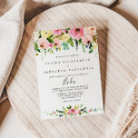 Invitación Boda floral floral tropical de otoño<br><div class="desc">Esta colorida invitación nupcial floral de otoño es perfecta para un simple boda. El diseño presenta peonías de castañas acuáticas rosas,  amarillas,  azules y blancas con hojas botánicas verdes.</div>