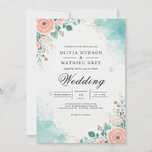 Invitación Boda floral floral Verde azulada suave