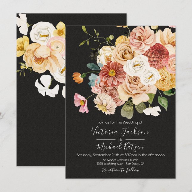 Invitación Boda Floral Floral y Moody en el jardín (Anverso / Reverso)