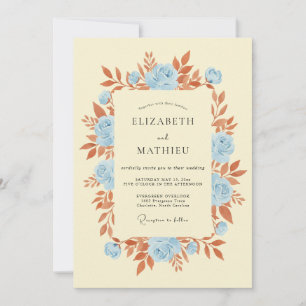 Invitación Boda floral florecida de color azul cielo