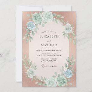 Invitación Boda Floral Florecimiento en Oro Rosa