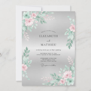 Invitación Boda Floral Florecimiento Rosa Menta