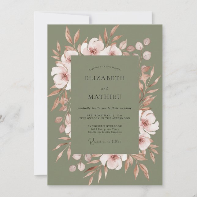 Invitación Boda Floral Florecimiento Rosa Sabio (Anverso)