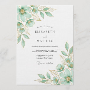 Invitación Boda Floral Florecimiento Verde Menta