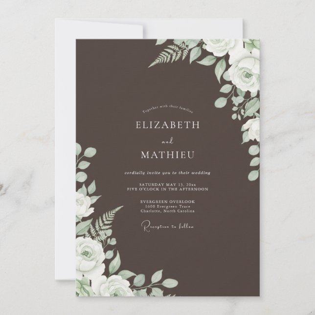 Invitación Boda Floral Florecimiento Verde Pálido Marrón (Anverso)