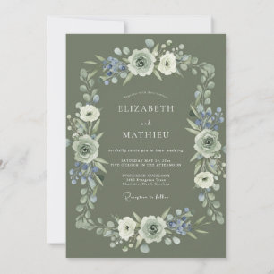 Invitación Boda Floral Florecimiento Verde Salvia