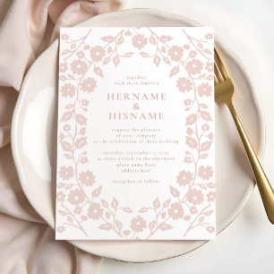 Invitación Boda floral folclórico folclórico simple rosa y tu
