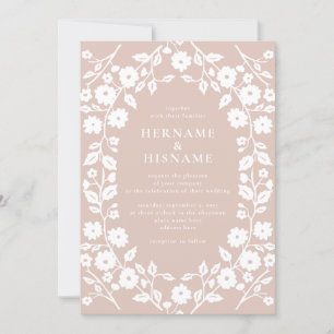 Invitación Boda floral folclórico Rubor Dusty Pink Simple