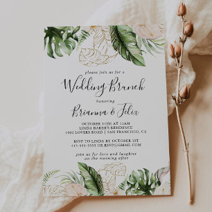 Invitación Boda Floral Foliage Tropical de Oro Brunch