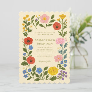 Invitación Boda Floral Folk Colorida 