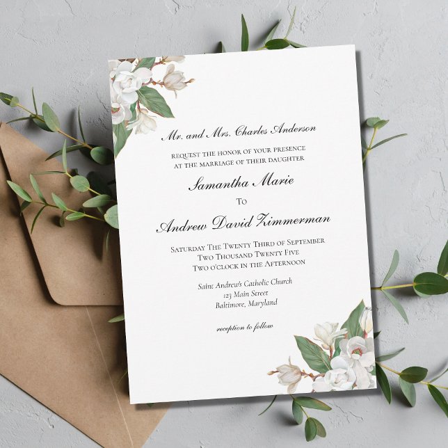 Invitación Boda Floral Formal Elegante de Magnolias Blancas (Subido por el creador)