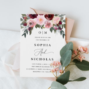 Invitación Boda Floral Foto de Rosas en Acuarela + Código Q