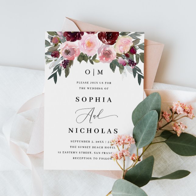 Invitación Boda Floral | Foto de Rosas en Acuarela + Código Q (Subido por el creador)