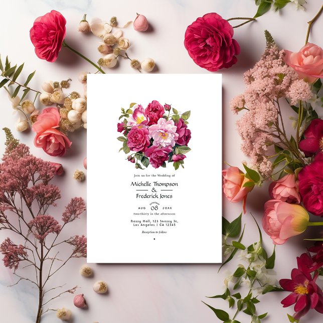 Invitación Boda floral frambuesa vibrante (Subido por el creador)