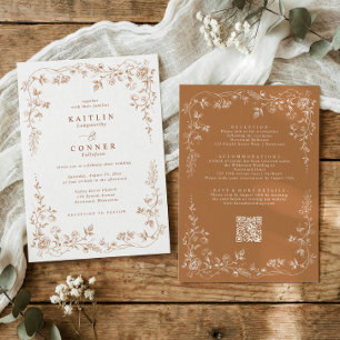 Invitación Boda Floral Francesa de Terracota de Cobre Vintage