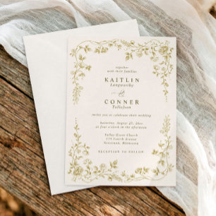 Invitación Boda floral francesa elegante en oro e marfil vint