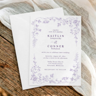 Invitación Boda Floral Francesa Lila Antiguo