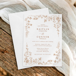 Invitación Boda Floral Francesa Naranja Terracota Vintage