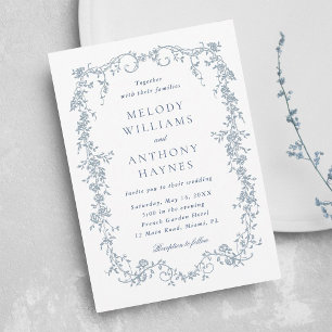 Invitación Boda floral francesa romántica azul polvoriento