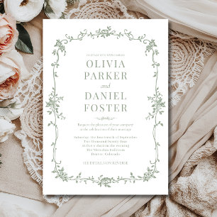 Invitación Boda Floral Francesa Victoriana Verde Salvia 
