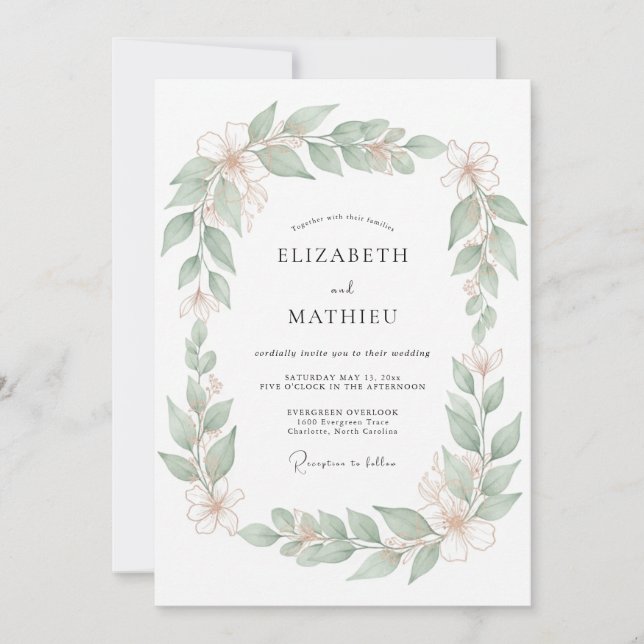 Invitación Boda Floral Fresca Salvia (Anverso)