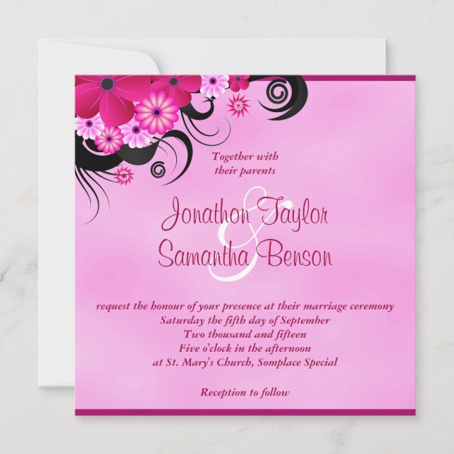 Invitación Boda floral Fuchsia Magenta ligero de 5.25" Invita (Anverso)