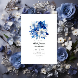 Invitación Boda floral galáctica de cobalto y plata