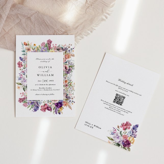Invitación Boda Floral Garden QR Código Todo En Uno (Subido por el creador)