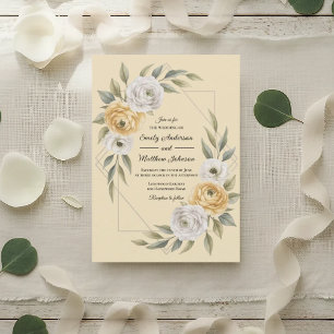 Invitación Boda Floral Geométrica Acuarela Amarillo Mantequil