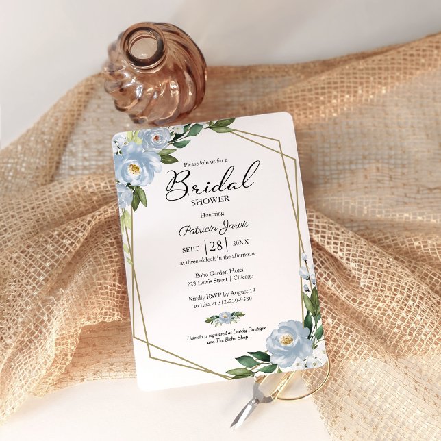 Invitación Boda floral geométrica azul polvoriento moderna (Subido por el creador)