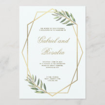 Boda floral geométrica bordeada en blanco y dorado
